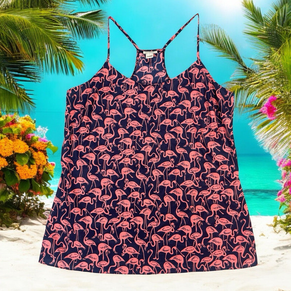 J Crew Flamingo Spaghetti Strap Racer Back Cami Top Womens Size 6 All Over Print - Picture 1 of 9